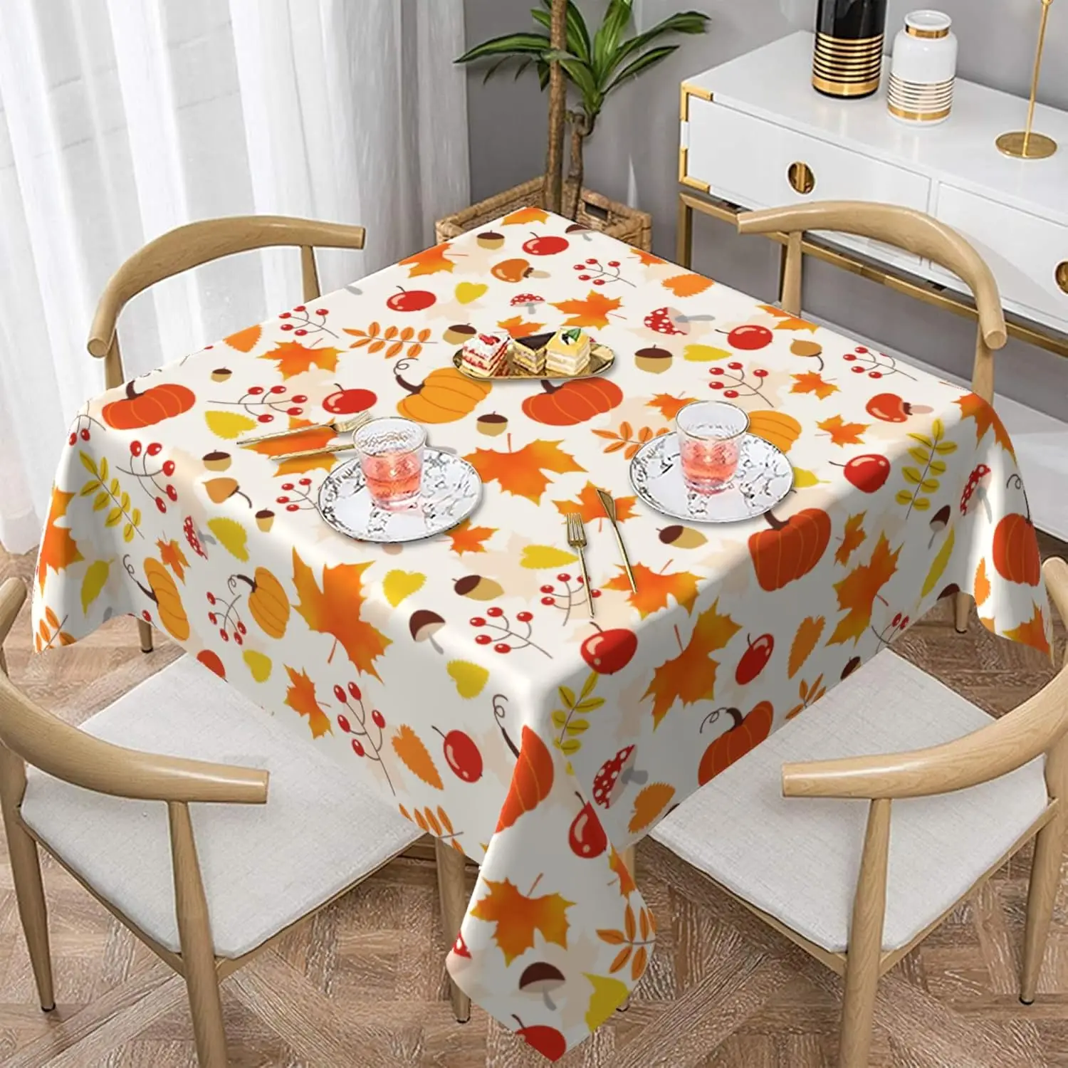 Autumn Thanksgiving Pumpkins Maple Leaves Tablecloth Table Decor Fall Waterproof Table Covers Holiday Party Thanksgiving Decor