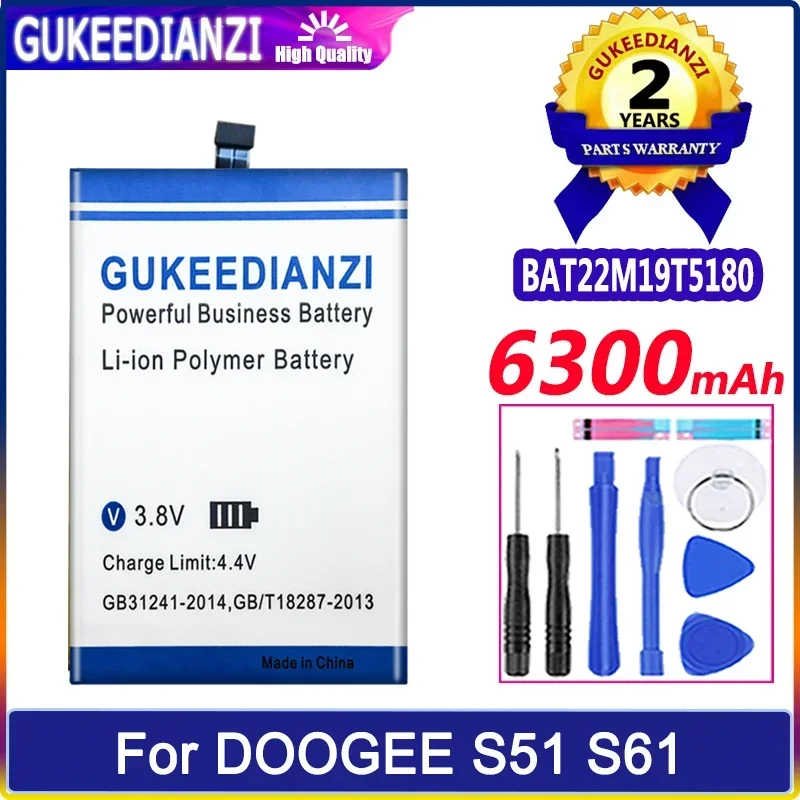 

Аккумулятор GUKEEDIANZI BAT22M19T5180 6300mAh Для DOOGEE S51 S61 мобильный телефон Bateria