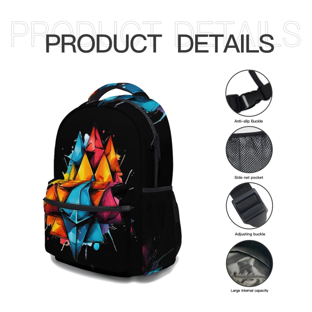 Vibrant Colorful Vector triangoli Design New Female Fashion High Waterproof College zaino Laptop Travel Book Bag 17 pollici