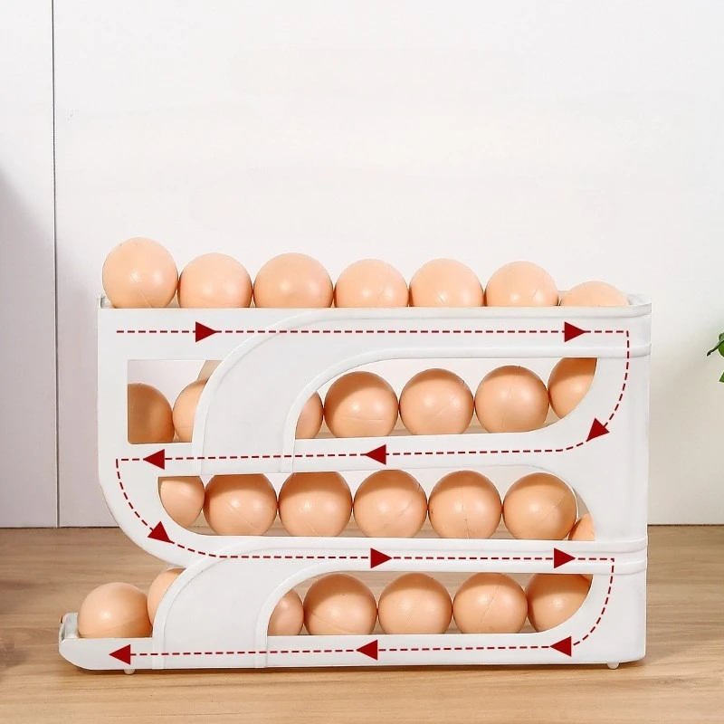 3/4 Layers Automatic Rolling Egg Storage Box Holder Rack Organizer Kitchen Refrigerator Side Door 30 Eggs Dispenser Storage Rack