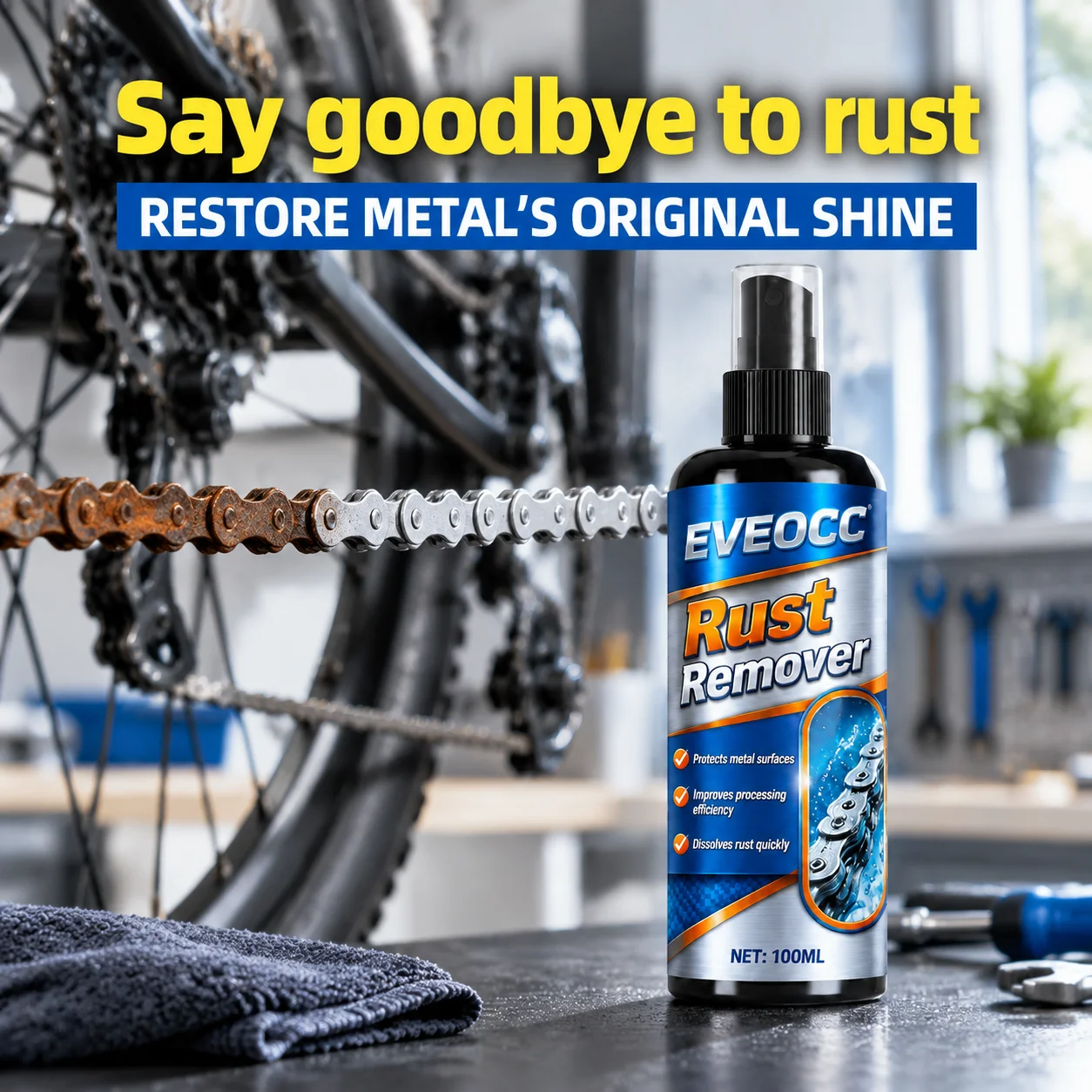 EVEOCC Rust Remover Spray 100ml Fast Dissolve Rust Cleaner for Metal Chain Bolt Anti-rust Protection