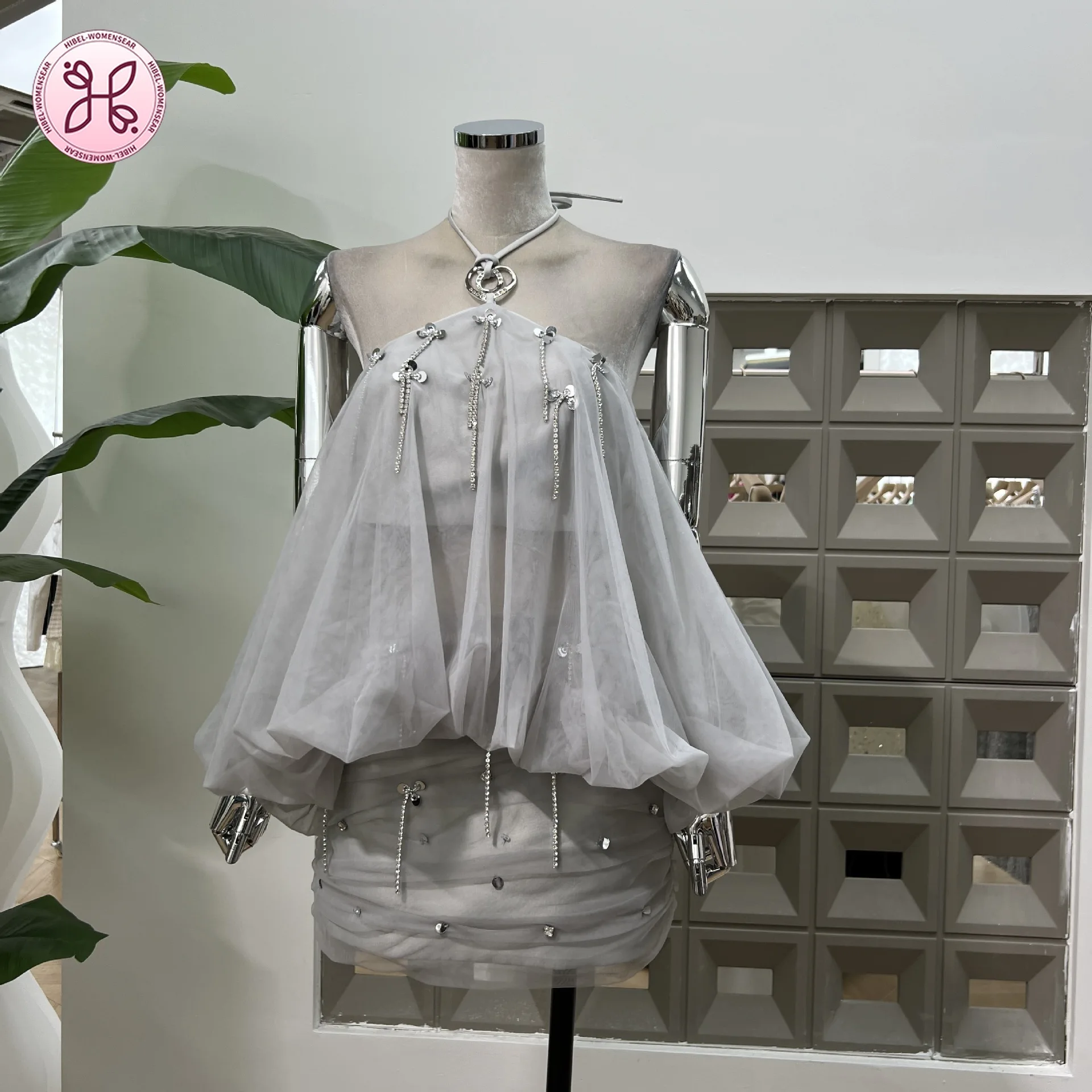 

Сетчатые комплекты из двух предметов с бриллиантами для женщин, свободные топы без рукавов с лямкой на шее, короткая юбка с высокой талией, элегантный комплект в женском стиле