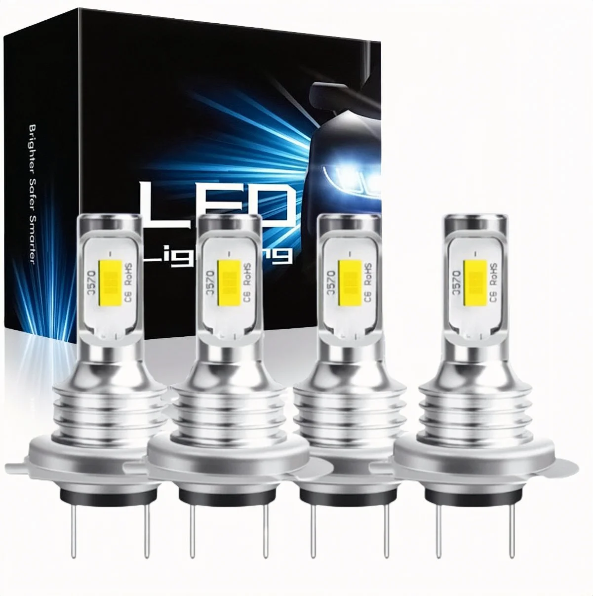4PCS H7 LED Car Headlight Bulbs - High Beam and Low Beam, 12V/24V, 6000K White, 3000+ Lumens Compatible with 12V/24V