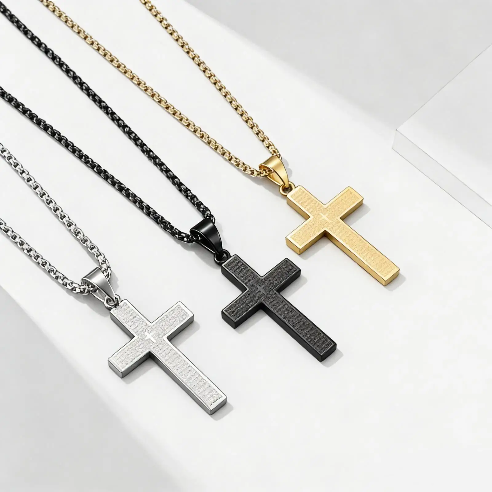 A simple and fashionable scripture cross stainless steel pendant necklace chain length of 60cm is suitable for daily gifts.