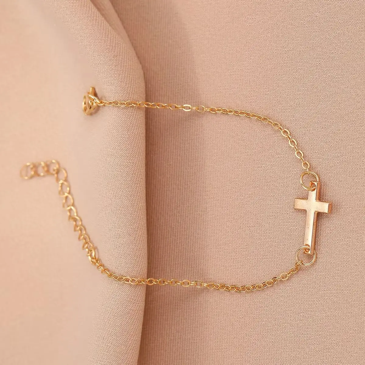 2026 Hot Selling New Crucifix Horizontal Sideways Cross Charm Bracelets for Women Stainless Steel Jewelry Gift