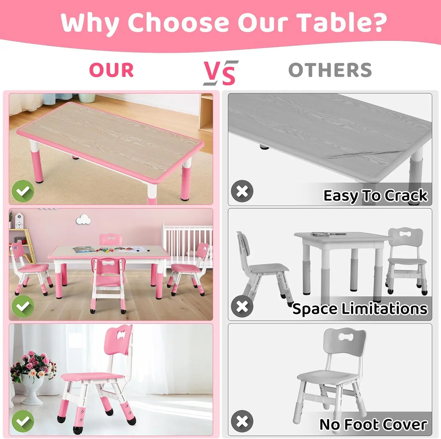 Kids Table and 4 Chairs, Height Adjustable Toddler Desk & Chair Set, Anti-Slip Legs, Graffiti Desktop, Children Large Multi-Acti