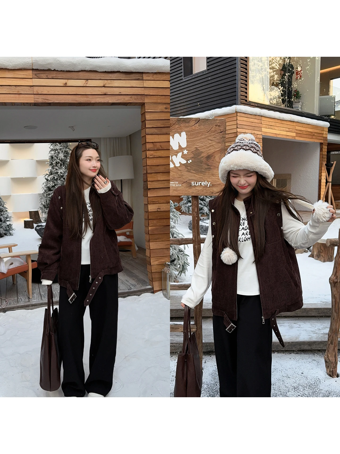 

Vintage Brown Workwear down Jaet Coat Detachable Sves New Sle for Ladies Straight Cut Polyester Fiber Zipper Closure