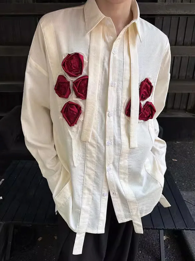 

Sun Protection Soft Linen 3D Rose Flower Shirt Trendy Men's High-End Feeling Handsome Outerwear Casual Shirt