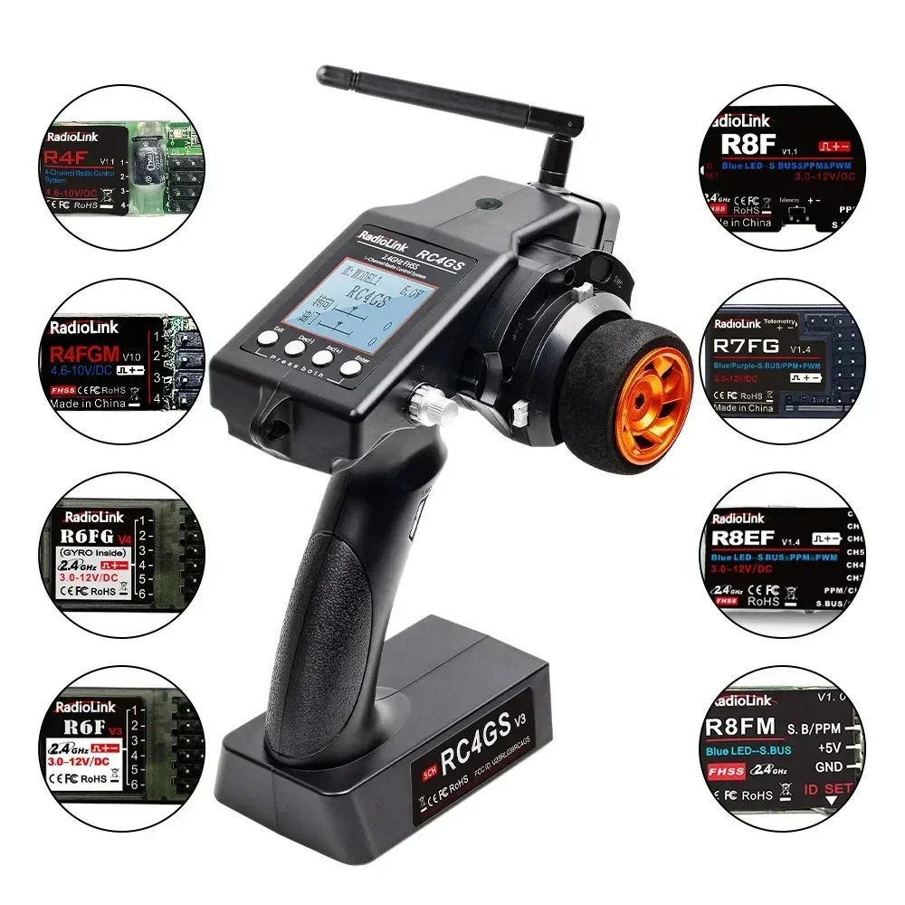 RadioLink RC4GS V3 2,4G 4CH 400M transmisor de control remoto de distancia y receptor interior de giroscopio R6FG para barco de coche RC