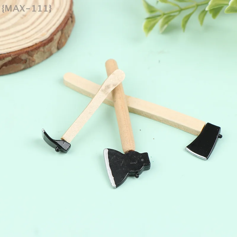 3Pcs/set Mini Wood Metal Chopper Hatchet, Dollhouse Miniature Tools & Collectible Model for Detailed Scenes