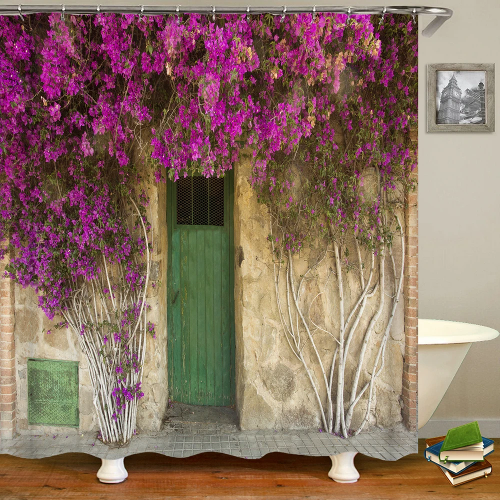 Idyllic flower scenery shower curtain bathroom shower curtain fabric shower curtain with hook waterproof bathroom screen