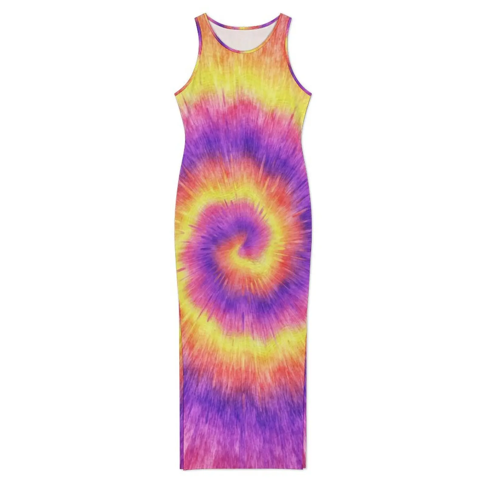 Tie Dye Swirl Dress Sleeveless Retro Pink Lilac Yellow Elegant Maxi Dresses Summer Street Wear Pattern Bodycon Dress Big Size