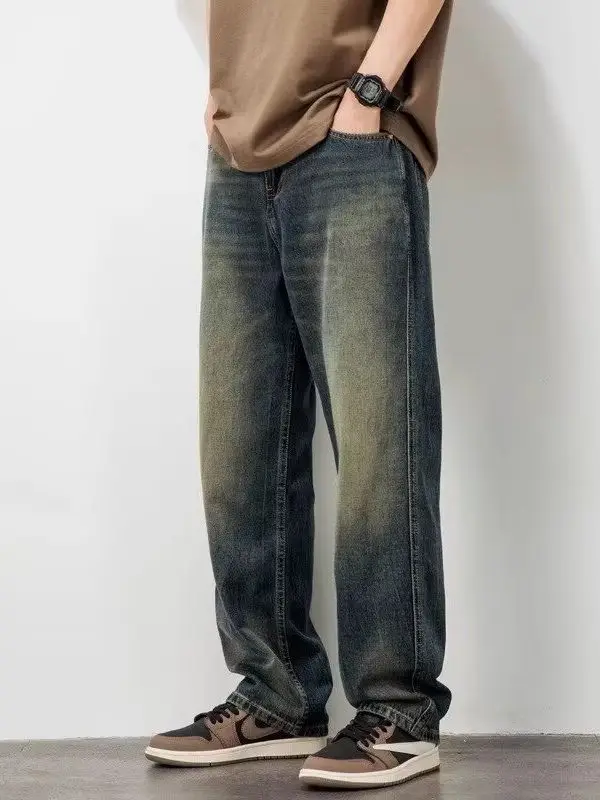 

Ретро Waed American High Street Летние новые свободные прямые повседневные джинсы Мужские модные брендовые длинные брюки Haome