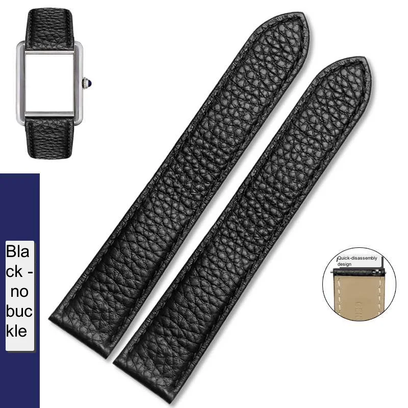 For Cartier Tank watch belt London Solo watch strap men women 1617 19 20 22 23mm Leather strap Litchi grain Bracelet Fold buckle