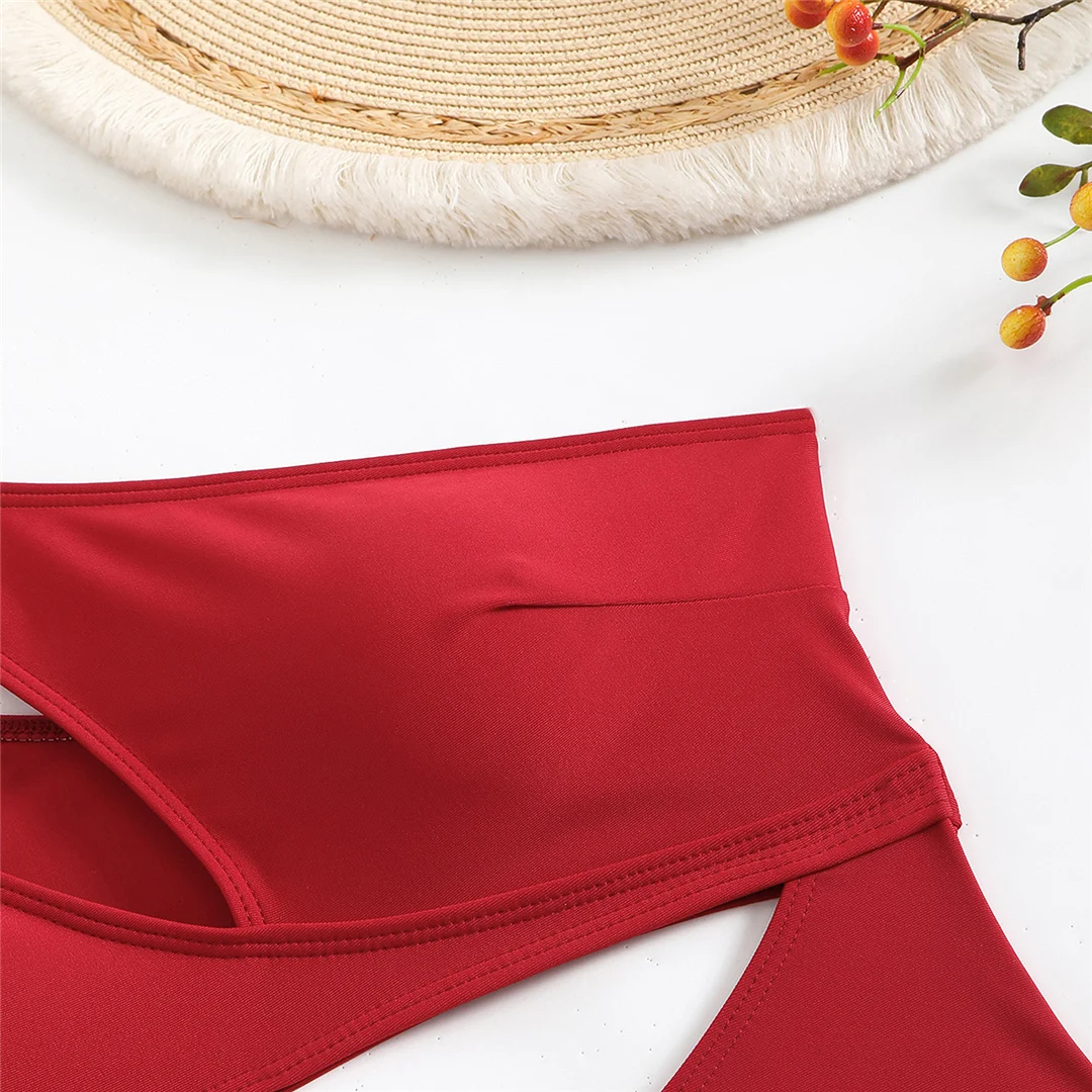 Asymmetrischer Badeanzug mit Cut-Outs und einem Schulterträger, einteiliger Badeanzug für Damen, Monokini mit hohem Beinausschnitt, Badebekleidung, Badeanzug, Modell V6254. – Detail 34