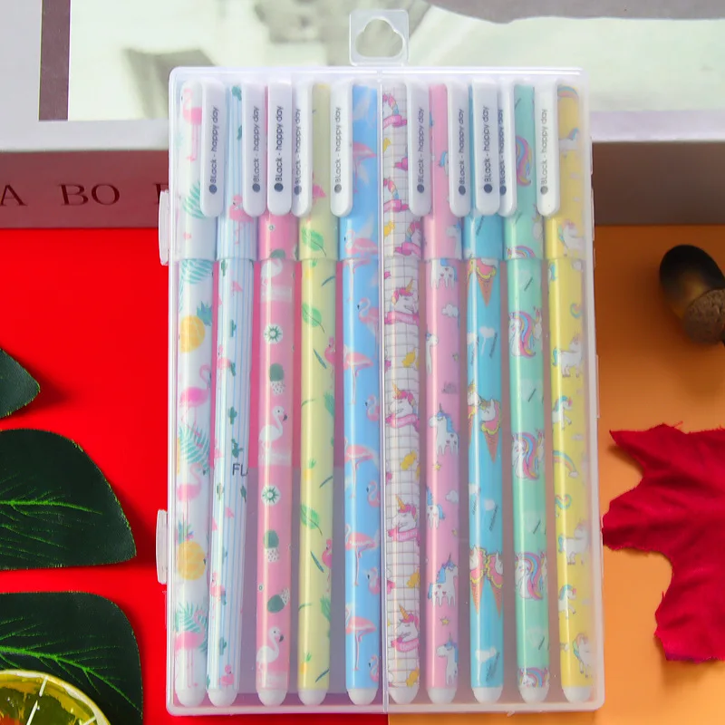 

Creative color neutral pen cartoon stationery 10 sets of black ink pen set office supplies signature pen factory