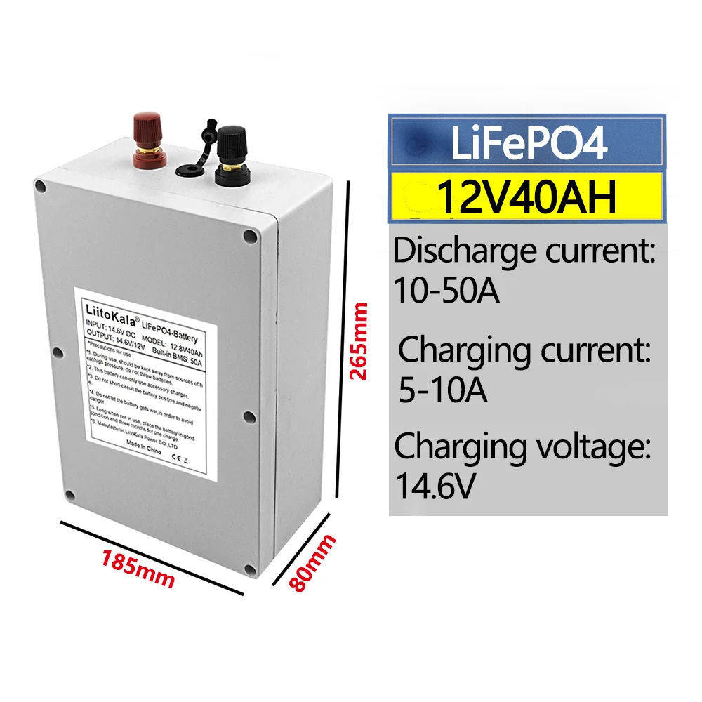 LiitoKala 12.8V 4S6P 40Ah 32700 Lithium Iron Phosphate Battery Pack with Integrated BMS 12V Power Supply for Charging/Dischargin