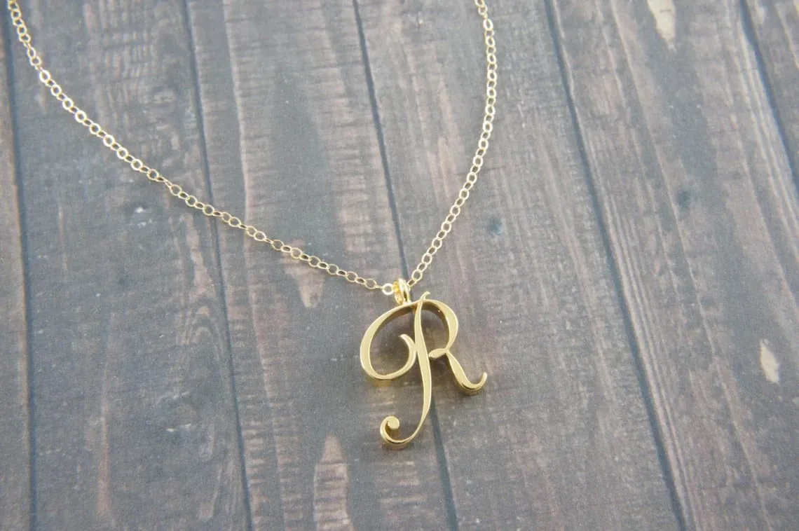 Cursive Initial Capital Letter R Chain Necklace Stainless Steel Alphabet Text Women Ladies English Name Partner Pendant Choker