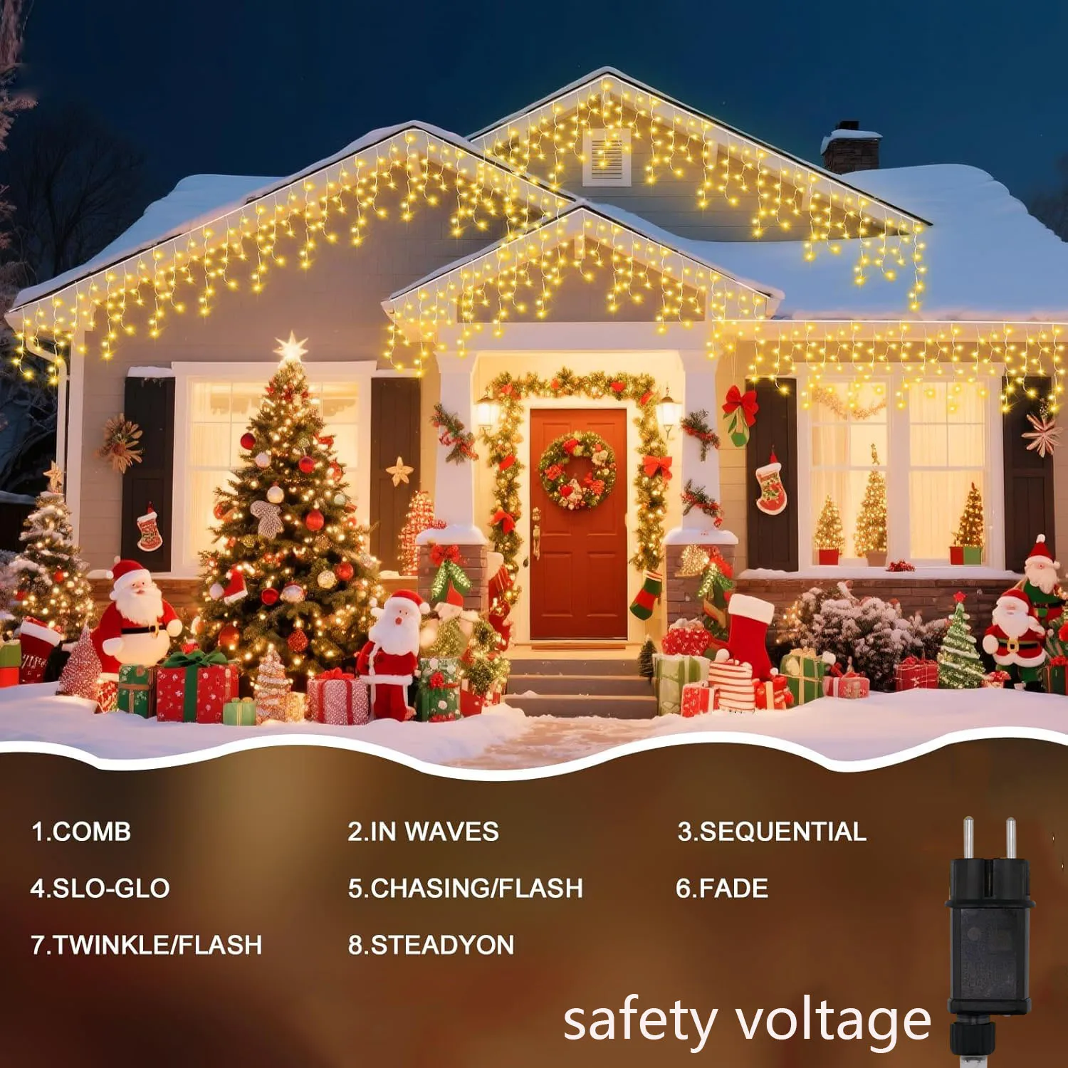 Christmas String Curtain Lights Led Icicle Street Garland On The House Winter Festoon Outdoor Patio Party Wedding Decoration