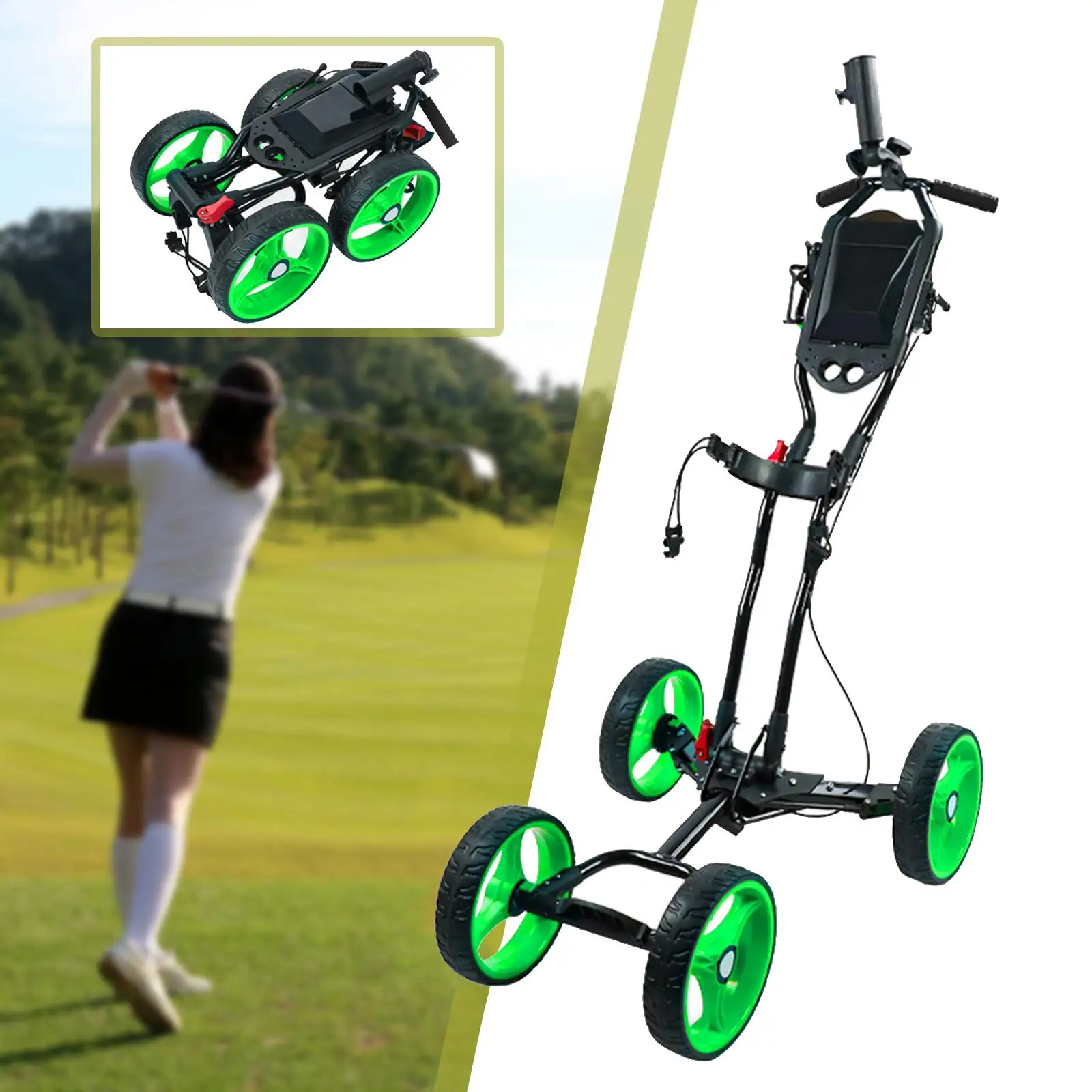 Golf Cart Folding Golf Push Cart with Umbrella Stand Compact Lightweight Aluminum Alloy Golf Bag Carrier Cart Golf Trolley