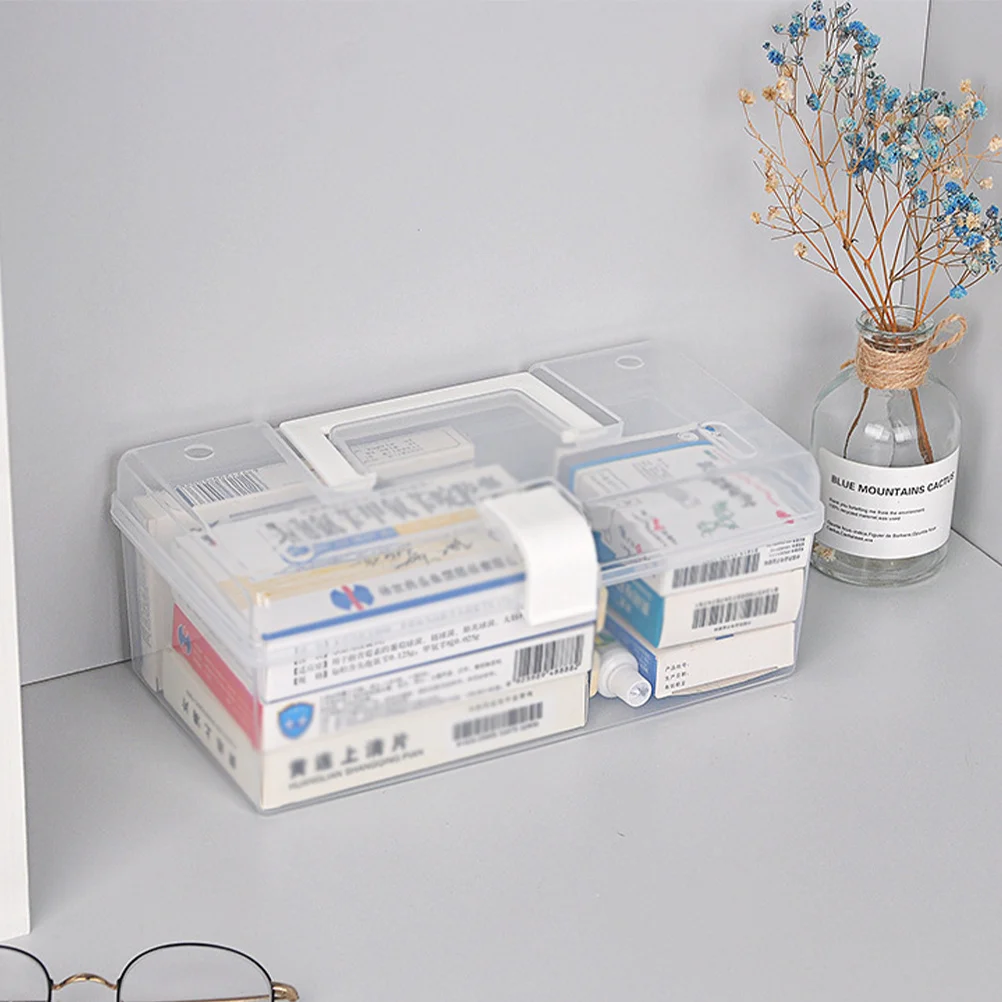 Caja de almacenamiento de medicina portátil grande, organizador de primeros auxilios ligero de plástico a prueba de golpes, estuche de medicina para el hogar y al aire libre, color blanco