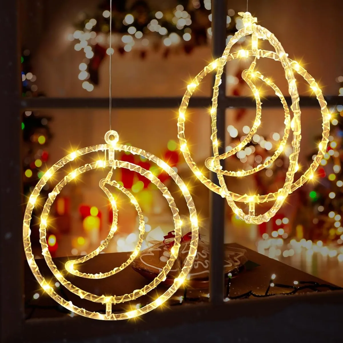 1pc Christmas Decor Lighting LED Star Rotatable Christmas Lamp 32cm Star&Moon Hanging Light For Home Indoor Outdoor Window Decor