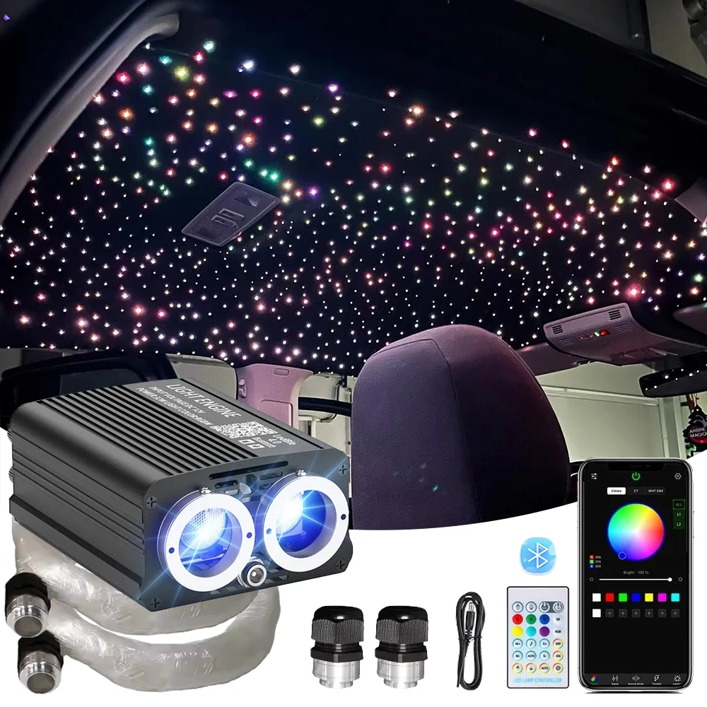 

16w 3m 2x500pcs Twinkle Car Headliner Kit Dual Ports RGBW Color 12v Optic Led Fibre Optic Light Kits Fibers Long