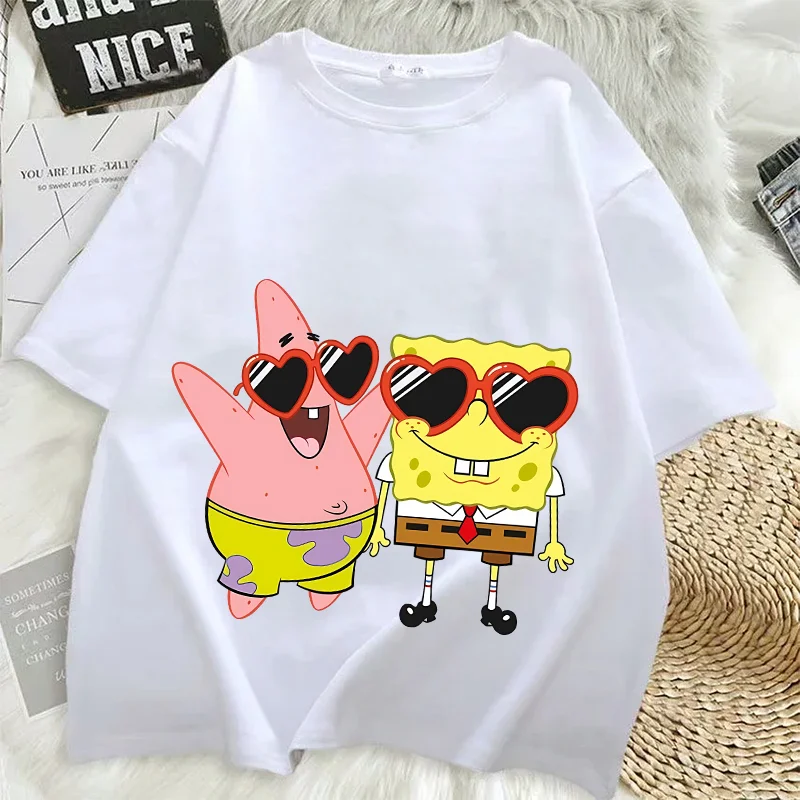 SpongeBobs SquarePants Adult T Shirt Cartoon Men Women Clothes Cute Anime Short Sleeve Oversized Fashion Cotton Casual Tops Gift