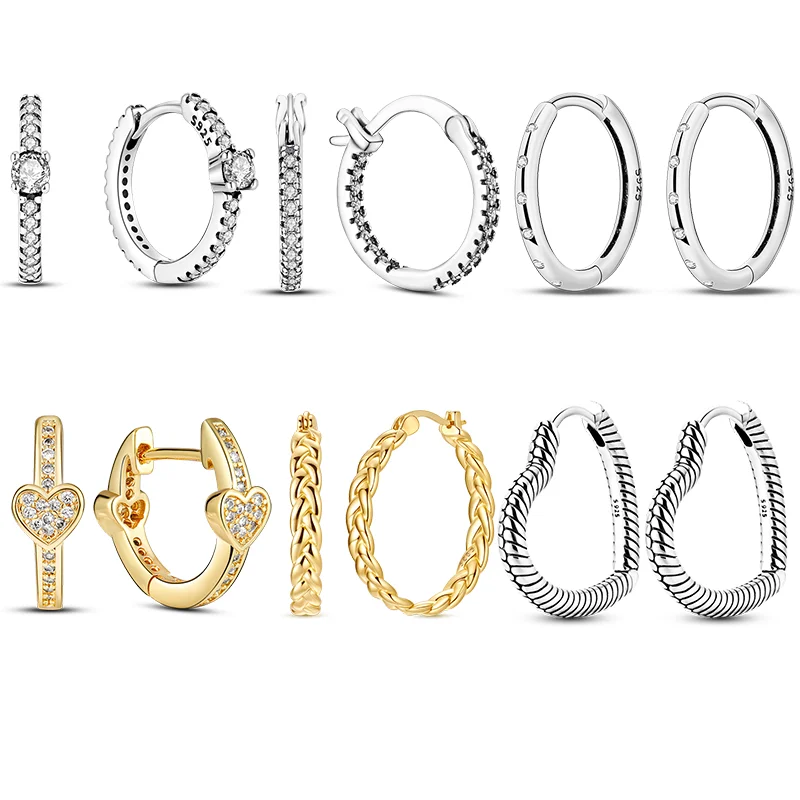 CZ Zirkon Ohrringe 925 Silber Herz Creolen Goldene Funkelnde Pavé-Ohrringe LOVE Hochzeitsgeschenk für Frauen Jubiläum