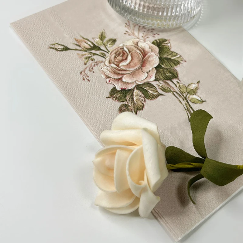 20pcs 33*40 Large Vintage Roses Colourful Printed Napkins Wedding Paper Placemats Restaurant Paper DIY Butterfly Bone Bart Paper