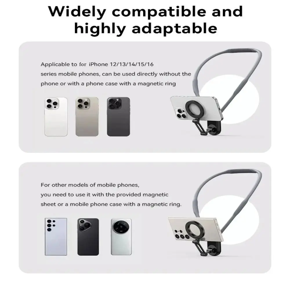 Soporte para teléfono móvil con cuello Halter de silicona, soporte magnético antivibración para cuello de teléfono móvil, Metal para IPhone//