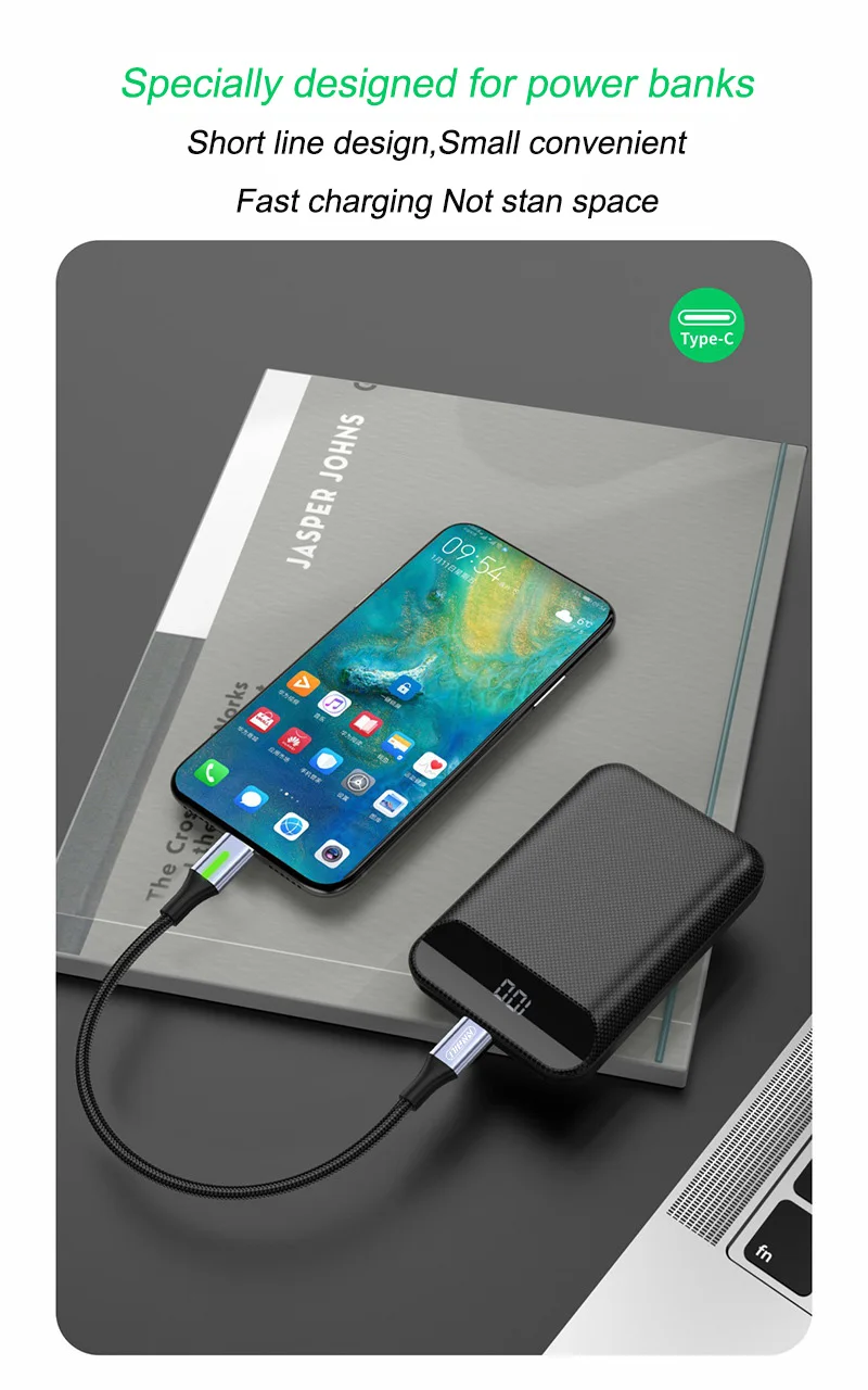 NNBILI 0.25-0.5m Short USBC Cable 66W USB A To Type C Fast Charging Cable for iphone 15 Huawei Samsung Portable Power Bank Cable