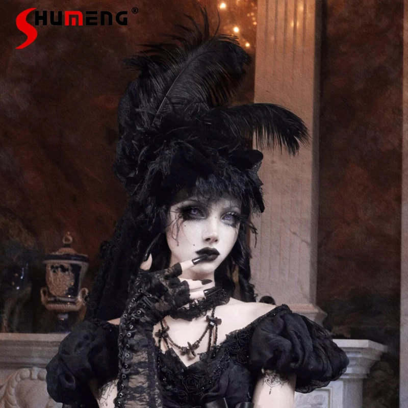 2025 Autumn Winter New Japanese Heavy Industry Caps European Gothic Detachable Veil High Top Hat Halloween Costume Accessories