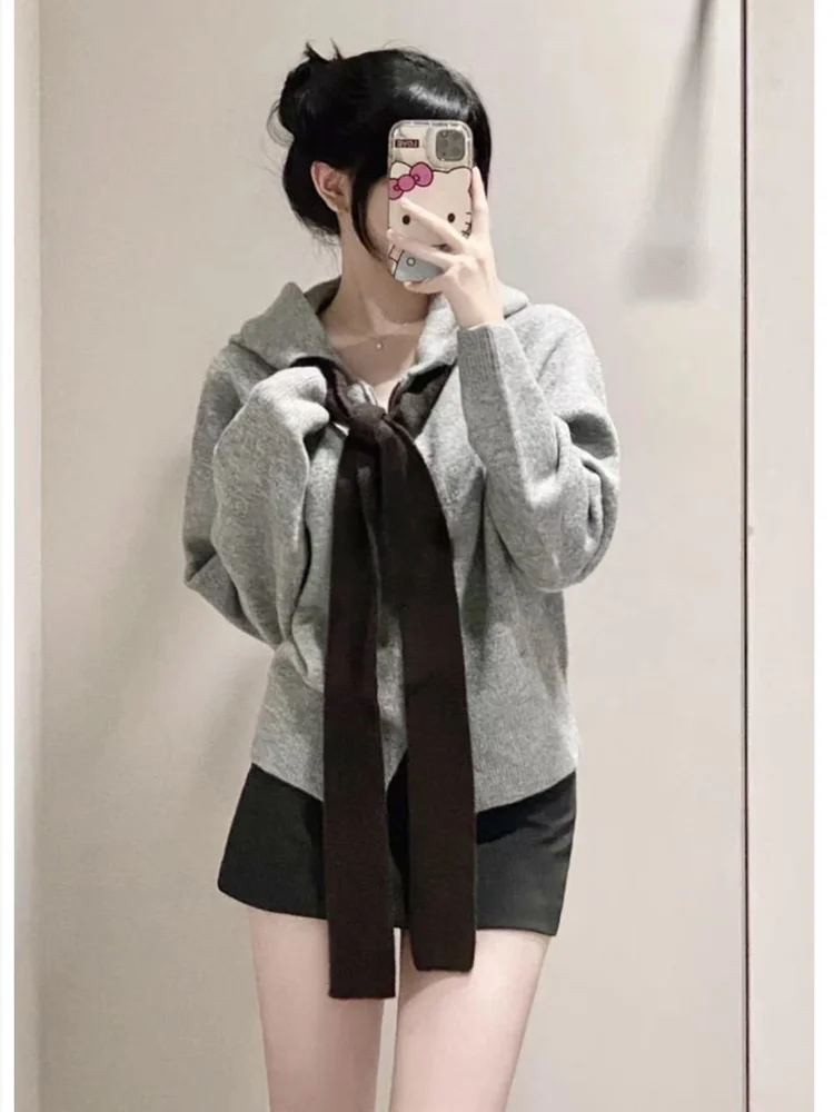 الحلو Faion كسول Sle عقدة محبوك طويل Sve هوديي المرأة وصول جديد الخريف 2025 عادية فضفاض صالح البلوز #2