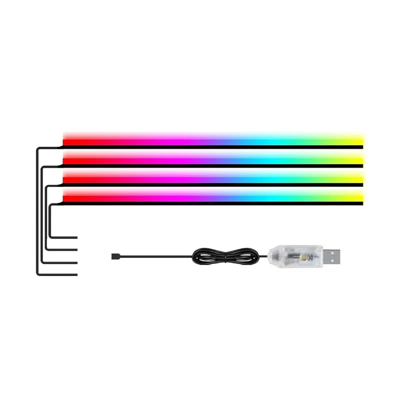 

Universal LED Interior Hidden Acrylic Strips USB 4 in 1 Car Door Frame Lights Full Color Streamer Car Ambient Lights RGB 64Color