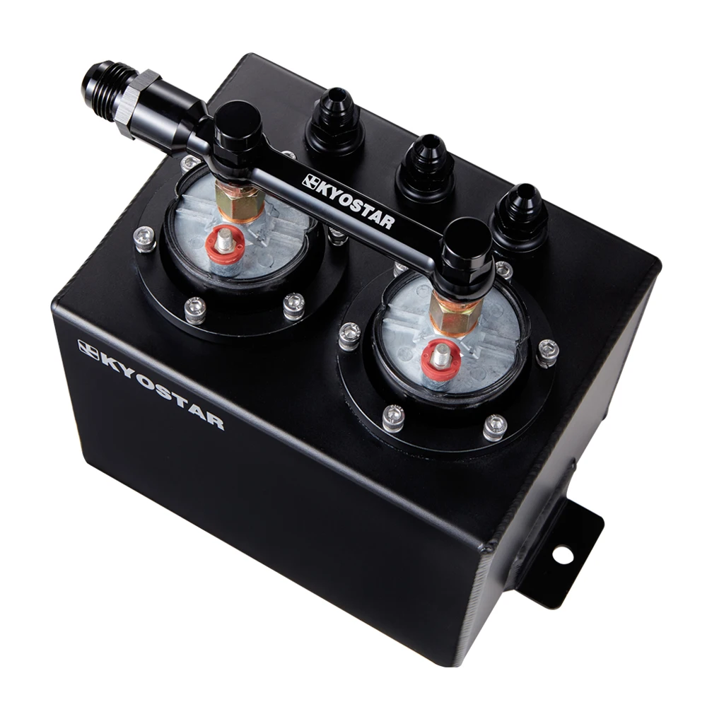 Black 3L Aluminum Dual Fuel Surge Tank With 2 High Flow 300LPH 044 Fuel Pump and Fuel Rail for Universal Cars