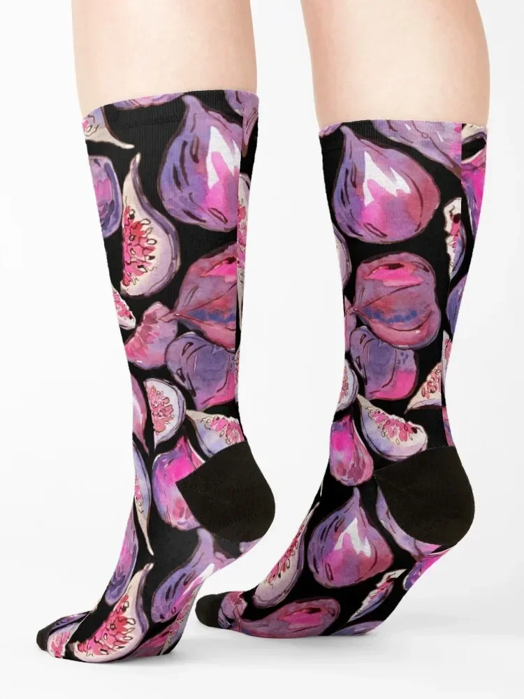 Figs on black watercolor pattern Socks hockey Men's Toe sports designer Socks For Women Men's