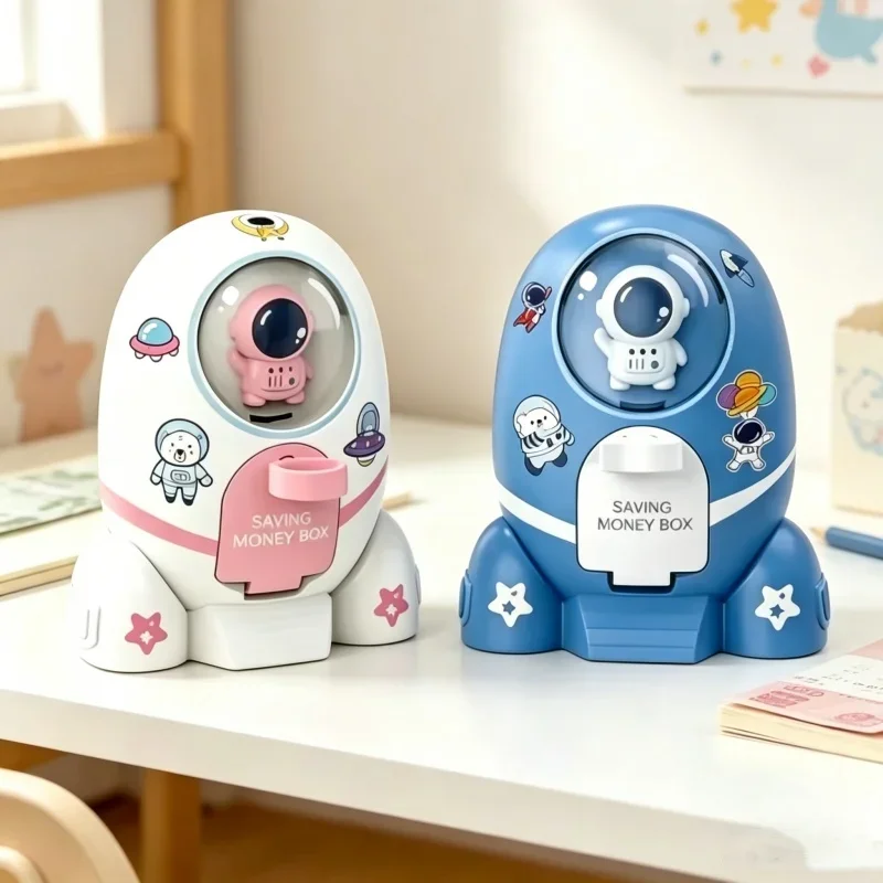 Rocket Astronaut Coin Piggy Bank Kids Money Saving Box Pretend Play Toy Home Decor Ornament For Living Room Bedroom Baby Gifts