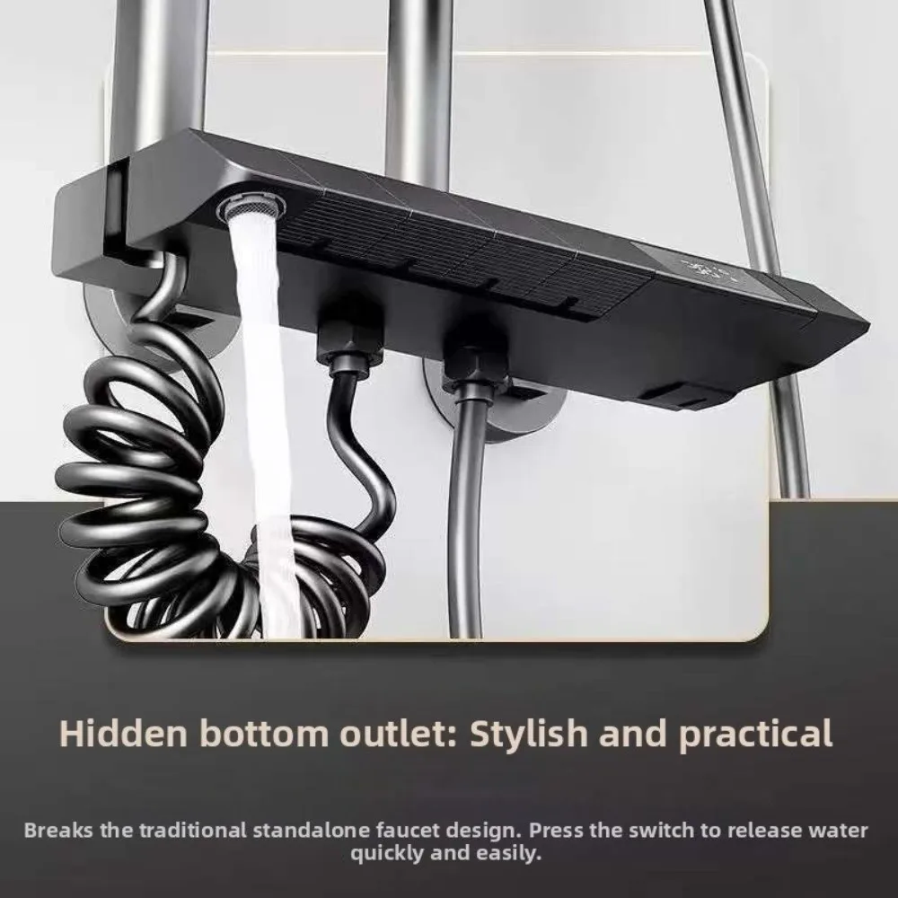 Grey Shower System Intelligent Piano Button Digital Shower Faucet Set Temperature Display High Pressure Rainfall Shower Set