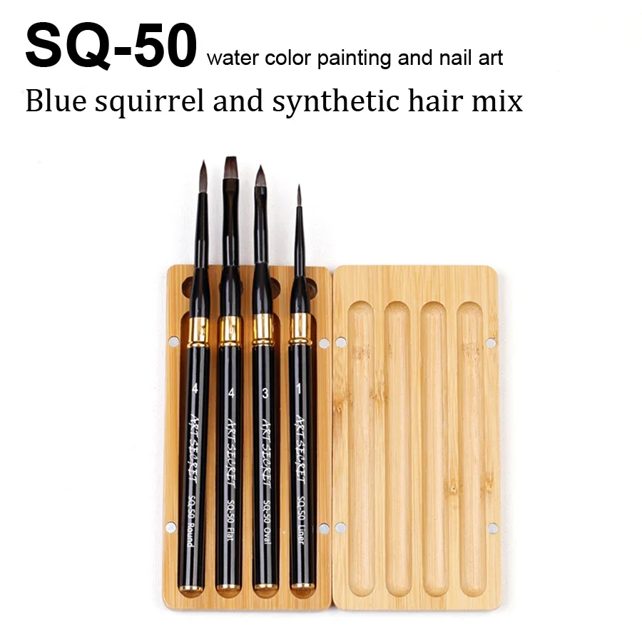 ArtSecret High Grade SQ-50 BAM-40 Sable-60 Watercolor Art Kit Brushes Black Brass Ferrule ABS & Aluminum Handle Bamboo Case