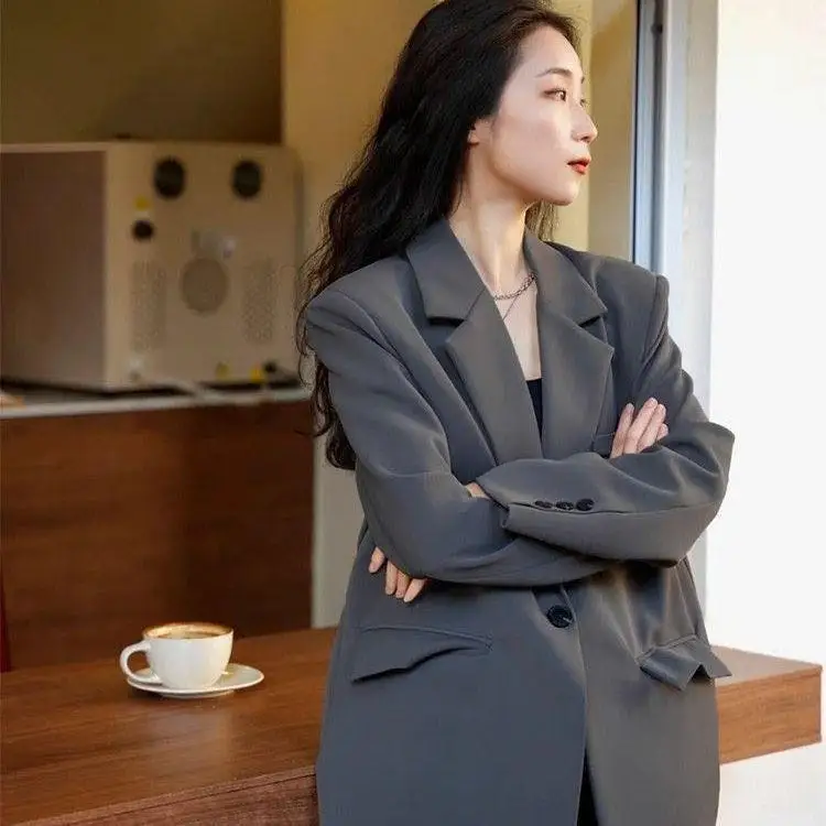 Blazer lunghi Donna Elegante giacca cardigan con tasche patchwork Office Lady Doppiopetto Capispalla autunnale Chic moderno