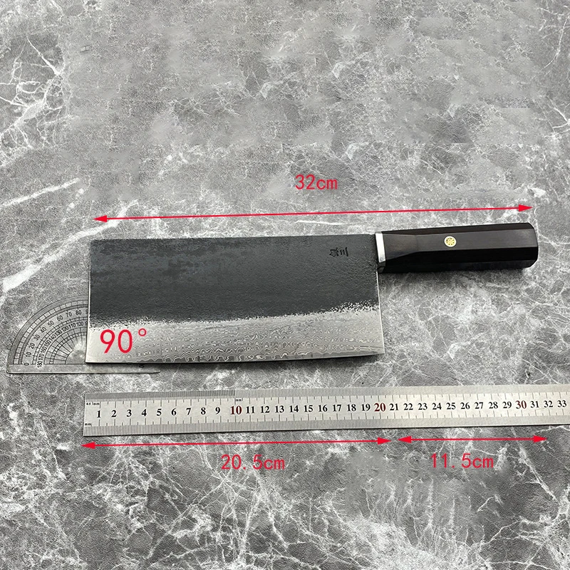 8 Inch Chopper Knife Silver Steel No. 3 Damascus Steel Core Blade Chef Cleaver Slicing Handmade Forge Kitchen Knife Ebony Handle
