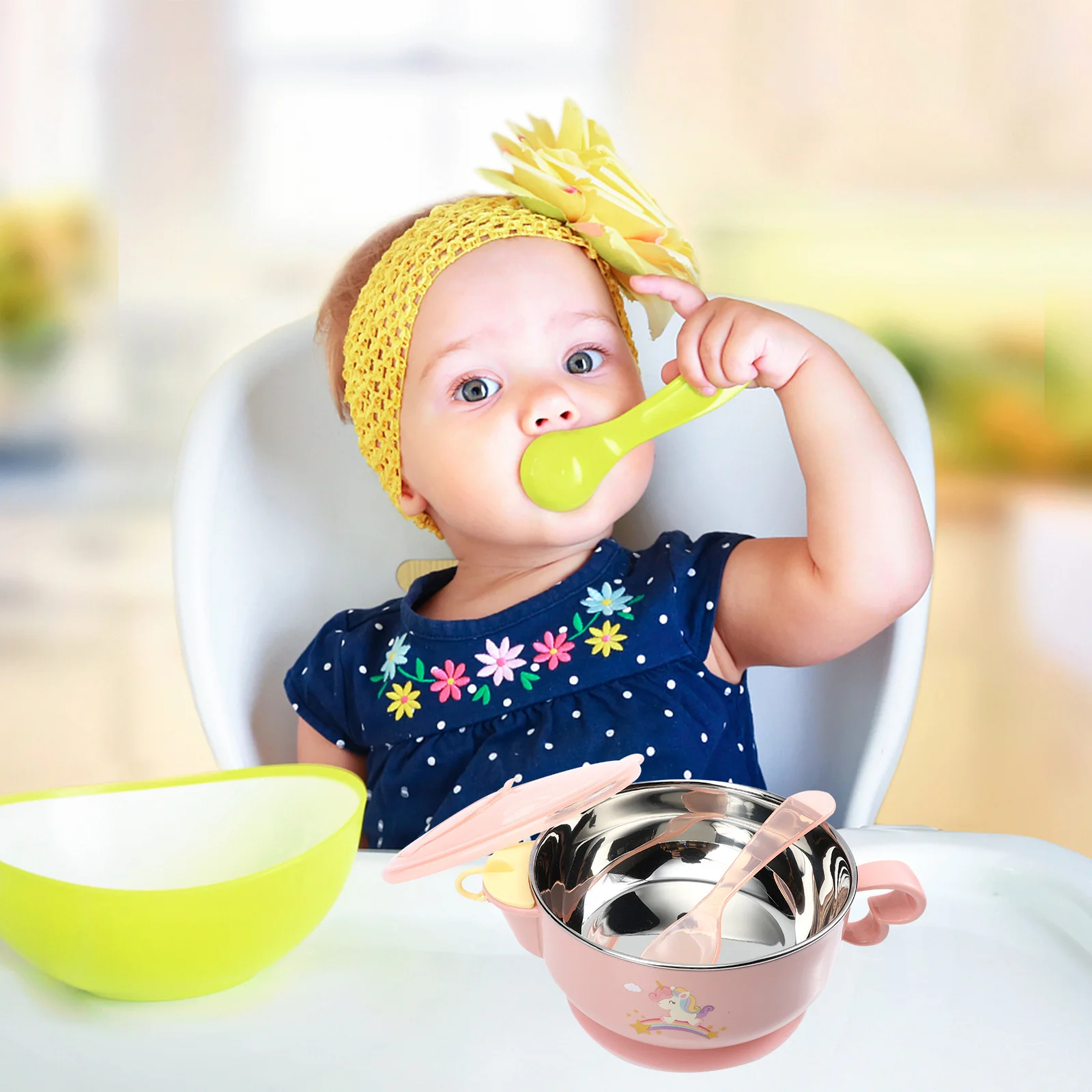 

1Set Baby Suction Bowl Feeding Set Stainless Steel Baby Bowls and Spoons Toddler Independent Eating Infant Weaning Dish