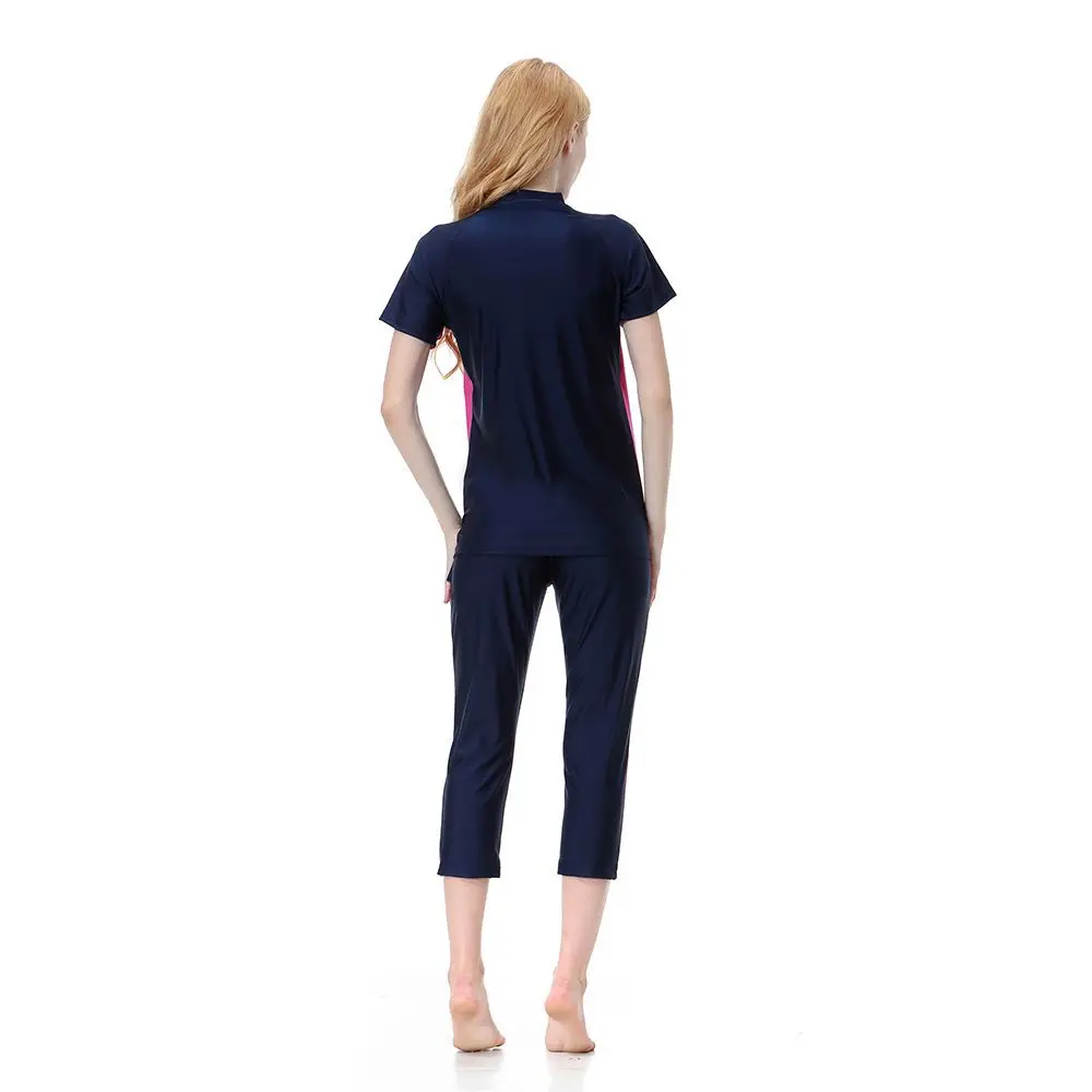 Women Muslim Swimwears Zipper Cardigan Tops Print Pencil Pants Arab Three Pieces Swim Bathing Cap Dubai Sportswear Spliced