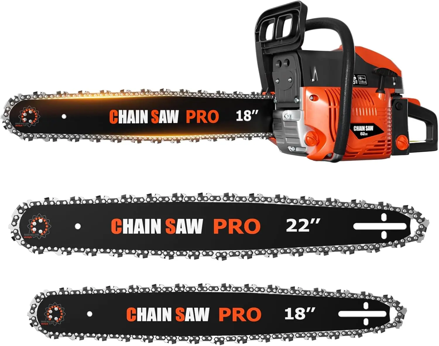 

Professional Gas Chainsaw with 2-Stroke Engine, 18/22inch Bar, Ergonomic Handle & Dual Tanks for Wood Cutting
