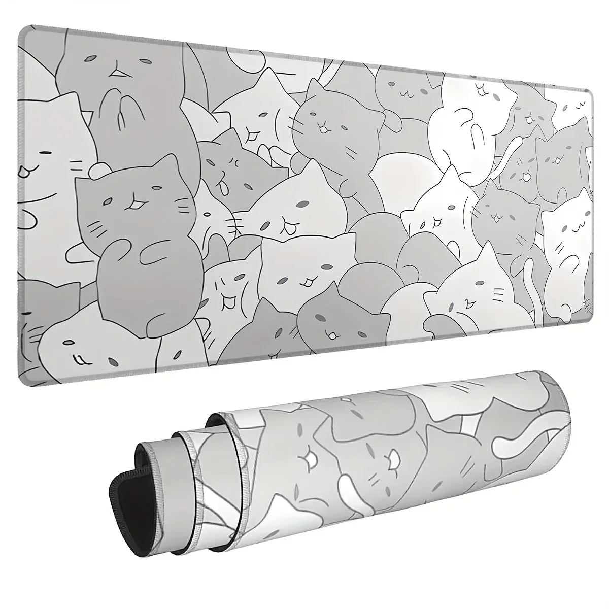 

Большой серый коврик для мыши Kawaii Cat — мягкий и прочный с очаровательным ботаническим акцентом — идеальный нескользящий коврик для стола для женского офиса A