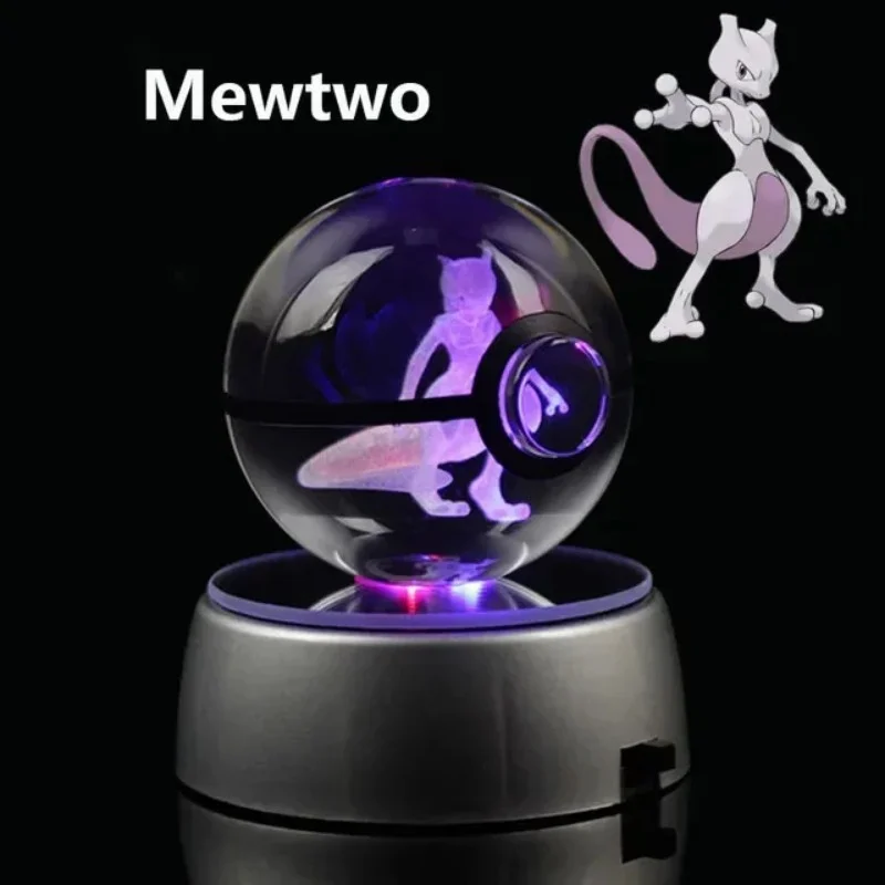 Pokemon 3D Crystal Ball Figure Engraving Pikachu Charizard Gengar With LED Light Base Anime Glass Ball Child Christmas Gift Toy image 2