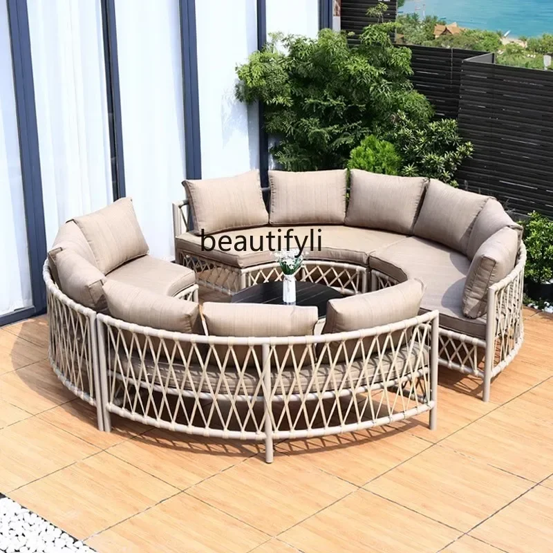 

cc182R1 Outdoor round rattan sofa combination courtyard semi-circular rattan chair sofa outdoor curved sofa