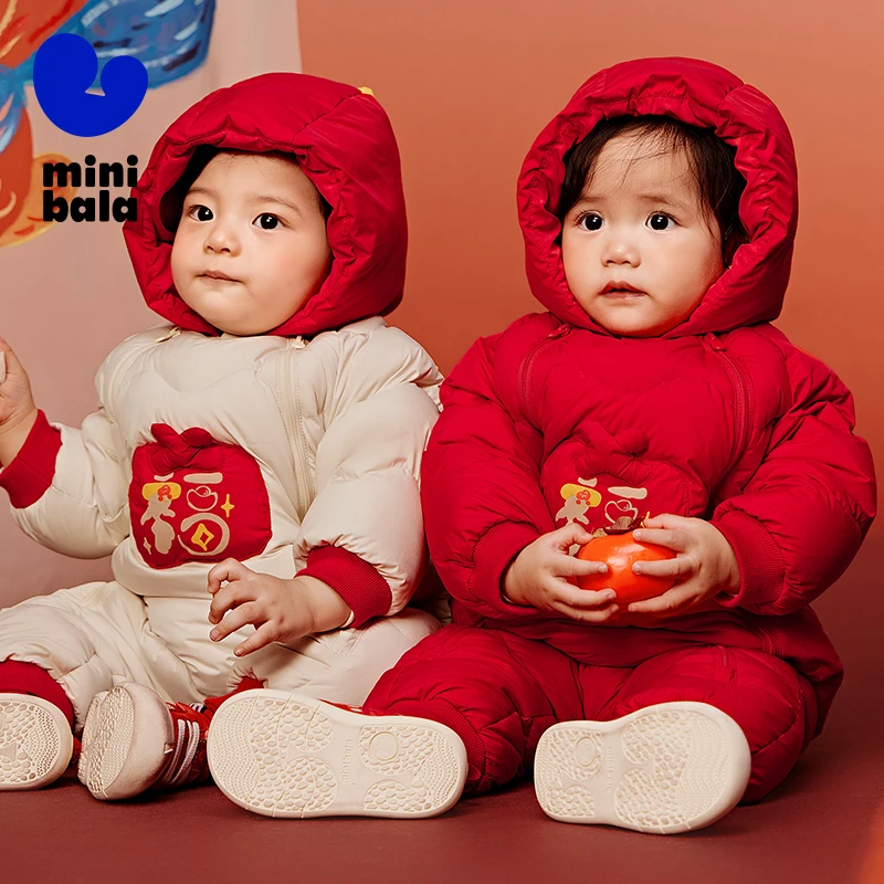 Mini Bala Down Coat for Infants New in 2025 Fashionable Thickened Outerwear for New Year's Greeting Baby Clothes