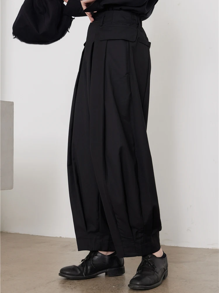 EAM High Elastic Waist Pleated Black Long Casual Pants New Loose Fit Trousers Women Fashion Tide Spring Autumn 2025 1DH0129